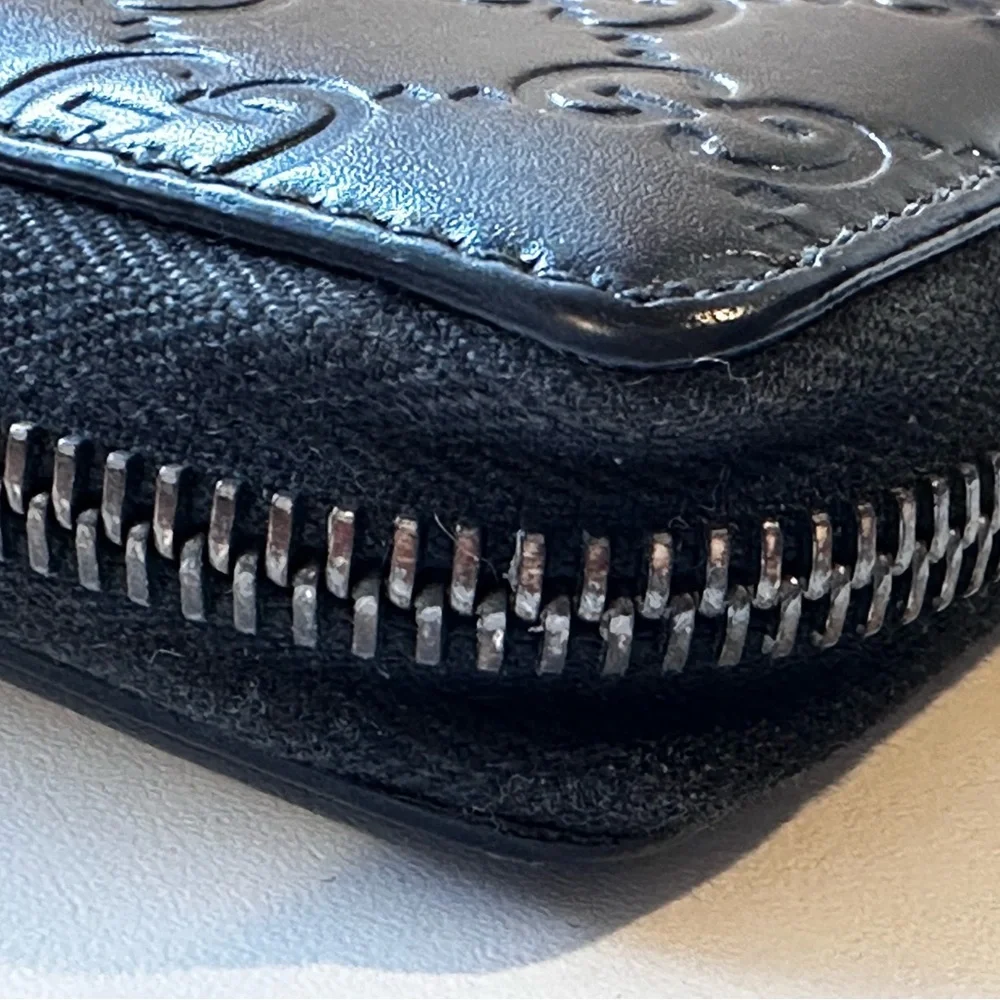 🖤Gucci Black Embossed Leather GG Logo Zip Wallet Guccissima🖤 - Picture 9 of 9